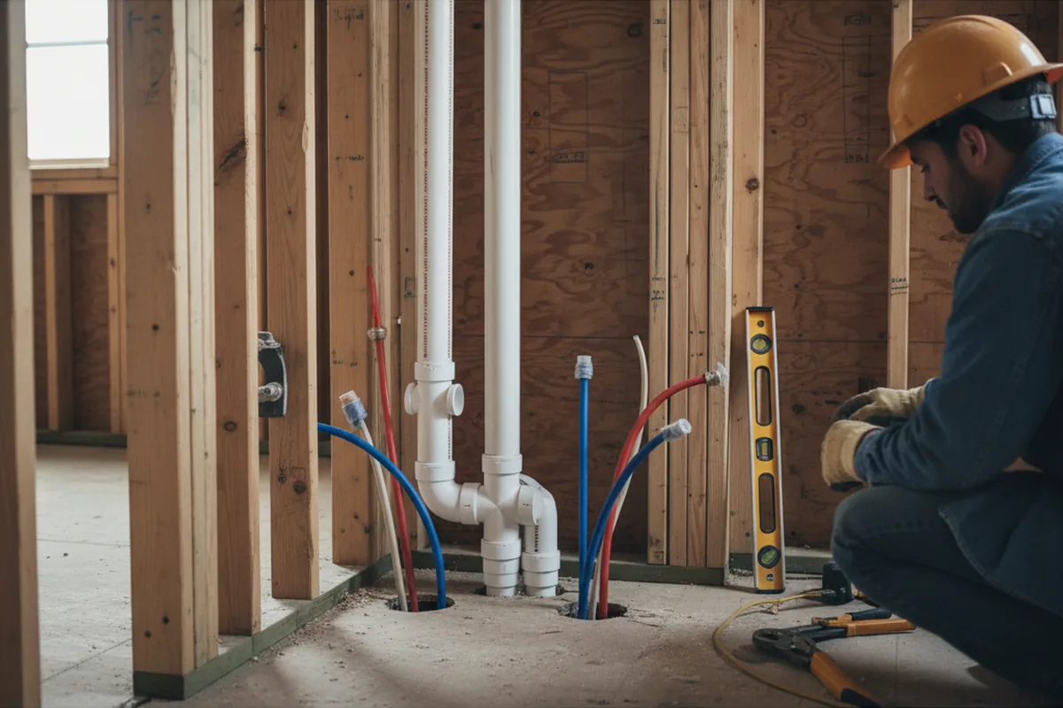 Drain and supply rough-in during Leak Detection in Howard